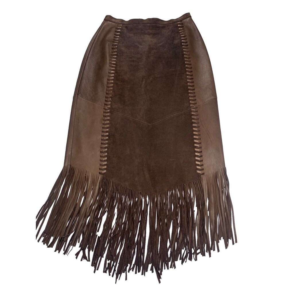 Cripple Creek Suede Leather Fringe Skirt Womens Size M Brown Boho Western